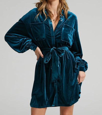 Ava Velvet Shirt Dress