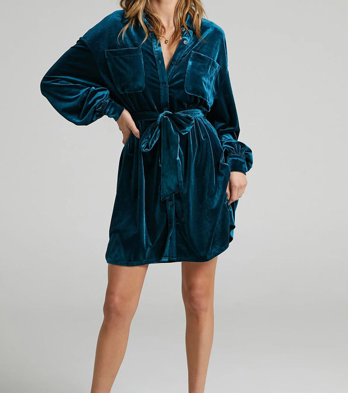 Ava Velvet Shirt Dress