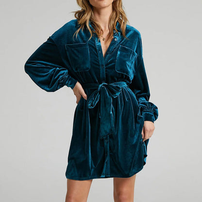 Ava Velvet Shirt Dress