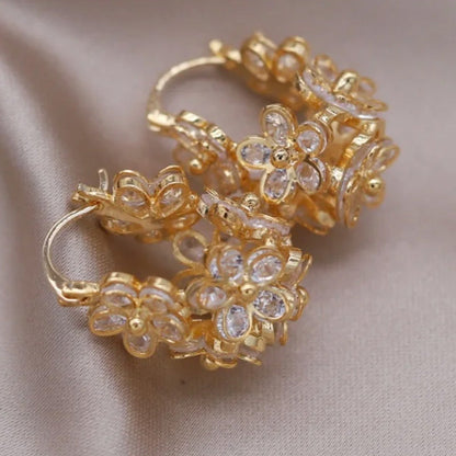 Chelsea Floral Crystal Huggie Earrings