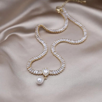 Olivia Crystal Pearl Drop Necklace