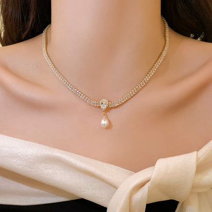Olivia Crystal Pearl Drop Necklace